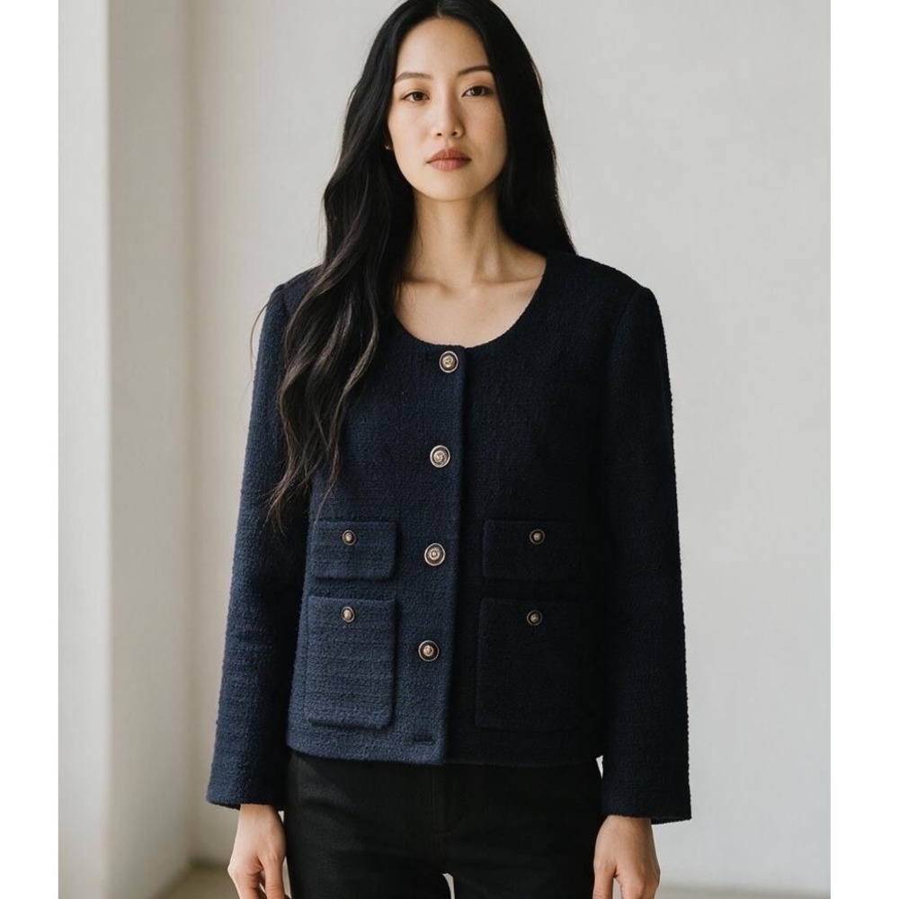 NEW J.Crew Odette Lady Jacket Navy Blue Wool Blend Tweed Blazer Size 10